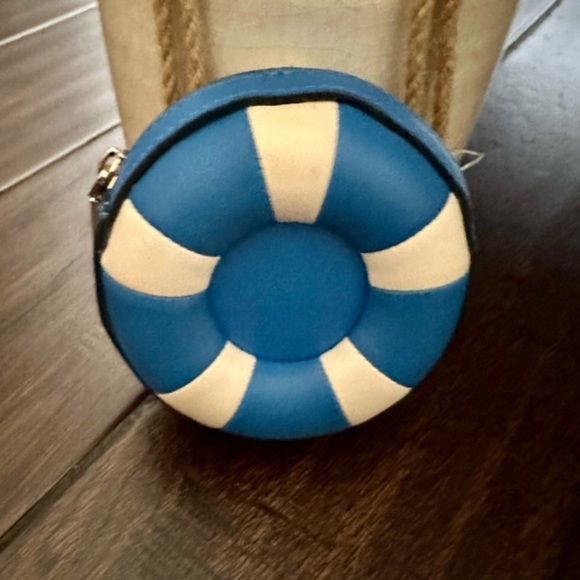 Kate Spade ♠️ Splash Poolside Leather Float Key Ring Chain Coin Purse, Blue NWT - Picture 3 of 5